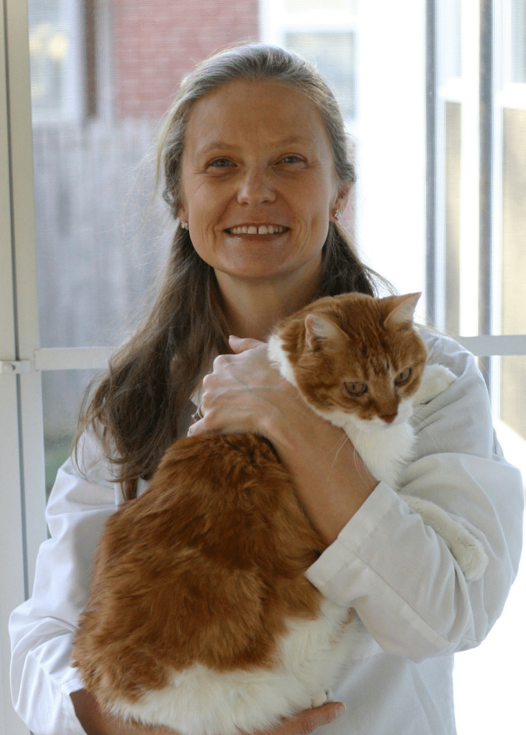 Dr. Elizabeth Falk holding her orange cat